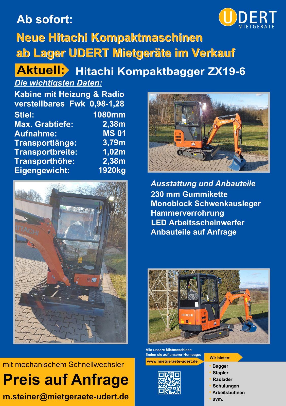 Minibagger Hitachi ZX19-6, Vorführmaschine, 1.920 kg, MS01