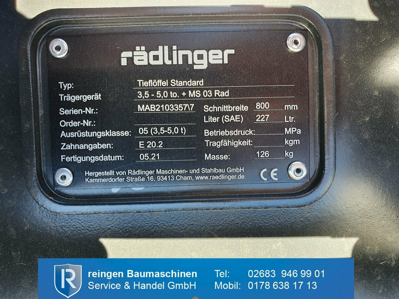 Tieflöffel Rädlinger standard, neu, 800 mm, 227 l, MS03