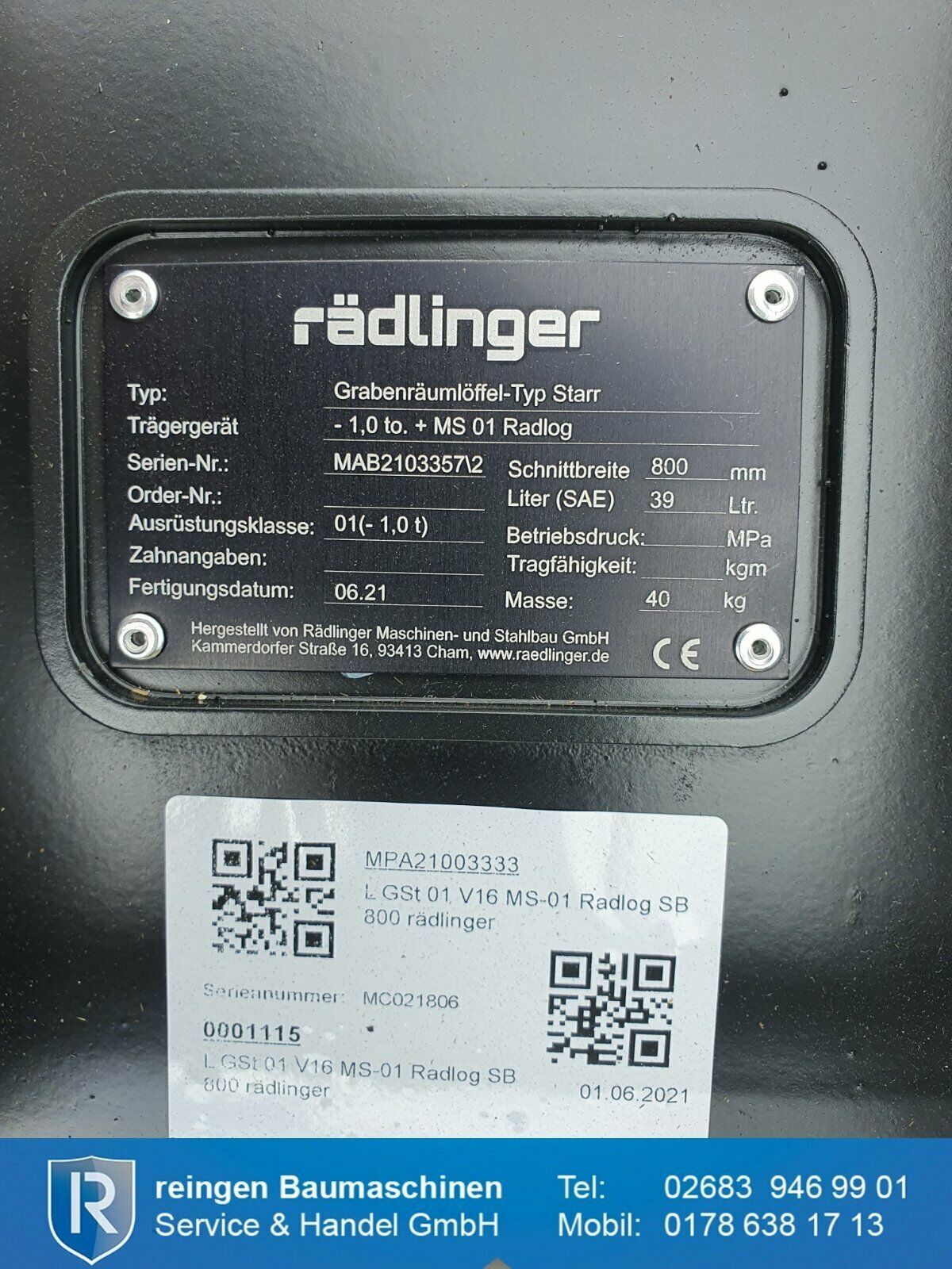Grabenräumlöffel Rädlinger MS01, neu, 800 mm Schnittbreite