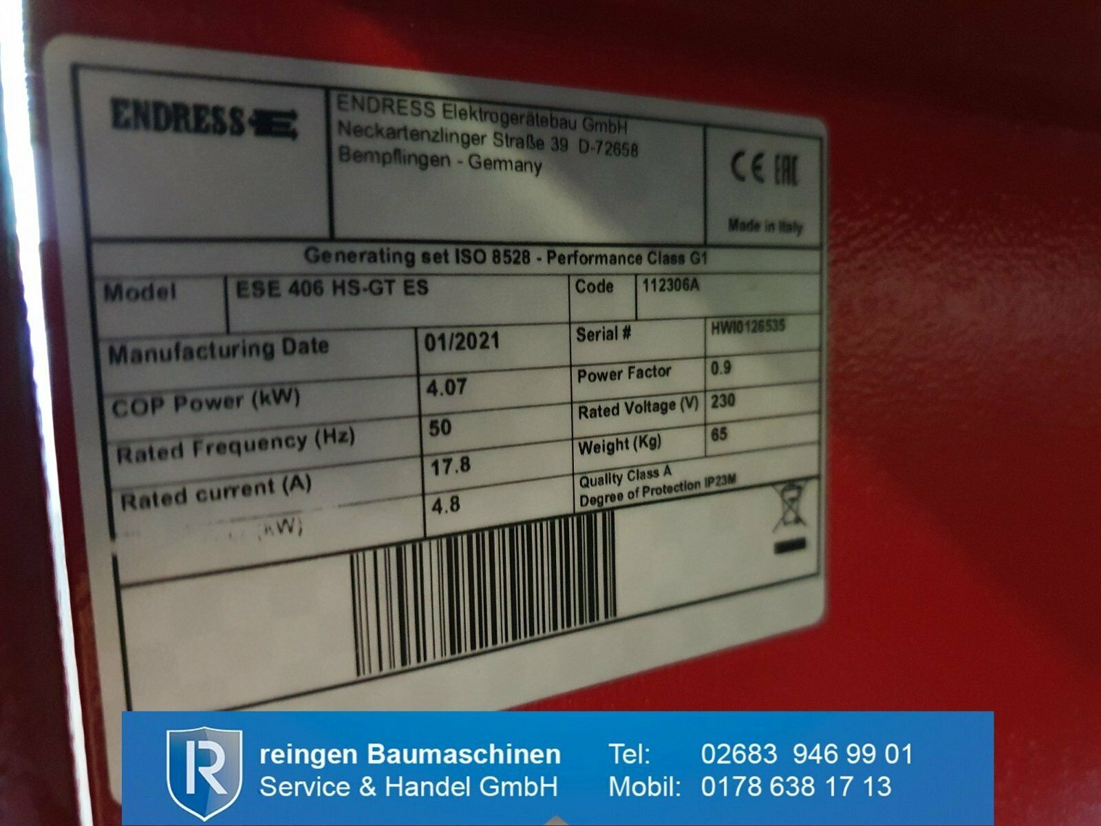 Stromerzeuger Endress, 4.000 Watt, neu, mit Elektrostart