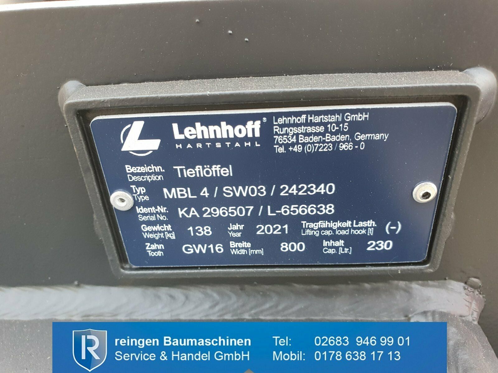 Tieflöffel Lehnhoff MBL4 SW03, Baujahr 2021, neu, 230 Liter