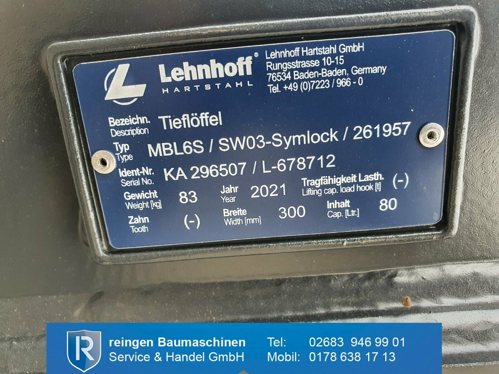 Tieflöffel Lehnhoff MBL6S, 2021, 300 mm, SW03-Symlock, neu