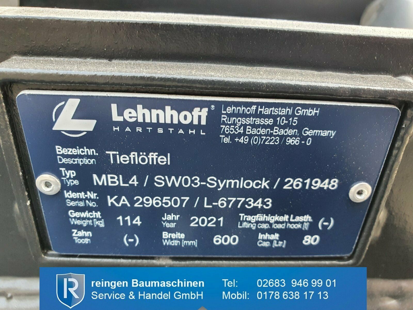 Tieflöffel Lehnhoff SW03-Symlock, 2021, 600 mm, 80 Liter