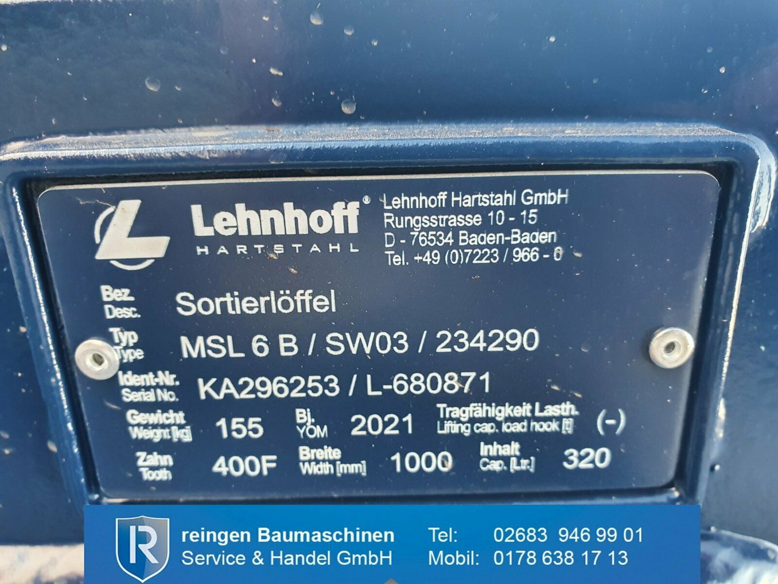 Sieblöffel Lehnhoff MSL 6B, Baujahr 2025, neu, SW03, 320 Liter