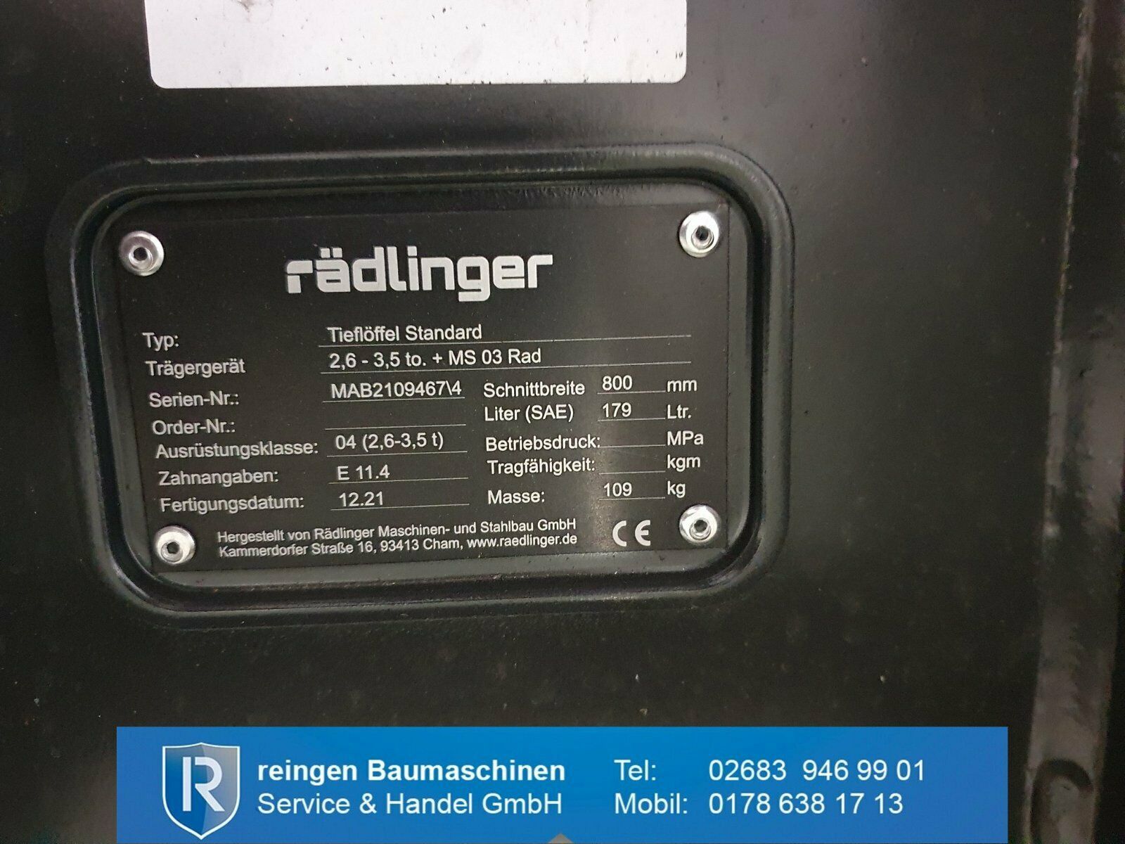 Tieflöffel Rädlinger Standard, neu, 800 mm, MS03-Aufnahme