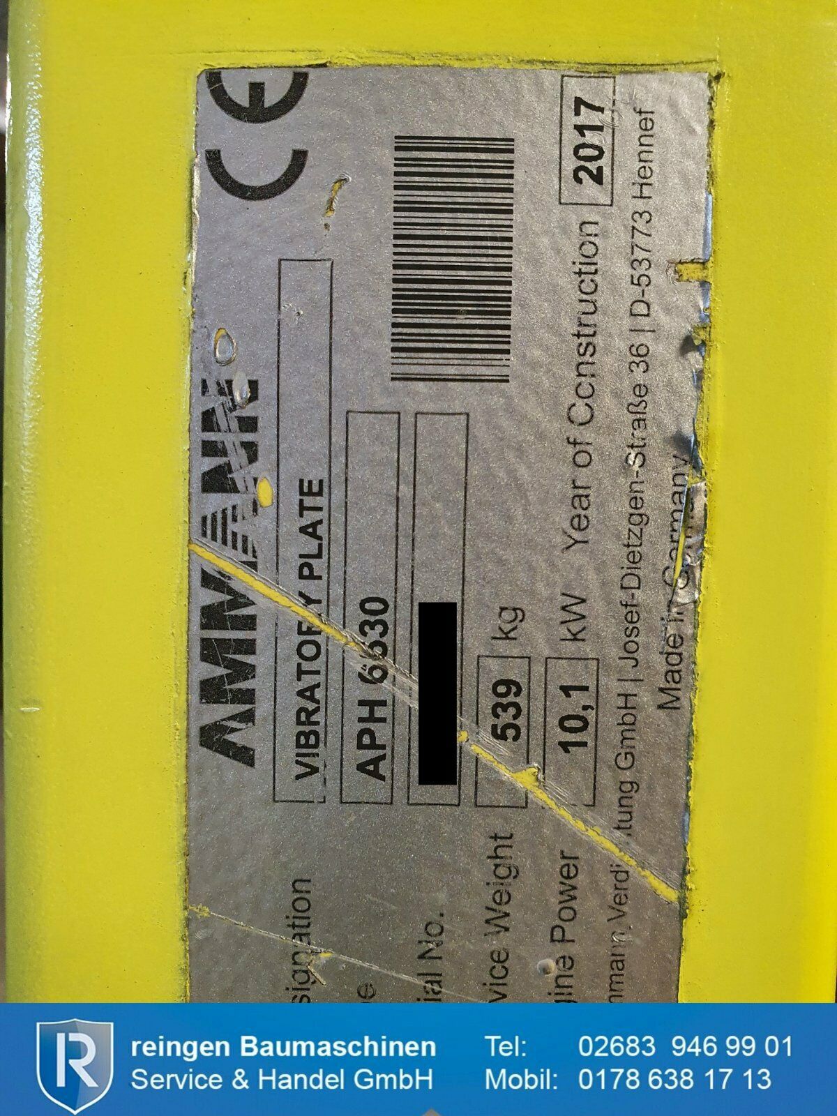 Rüttelplatte Ammann APH 6530 zur Miete, 2017, 539 kg, 10,1 kW