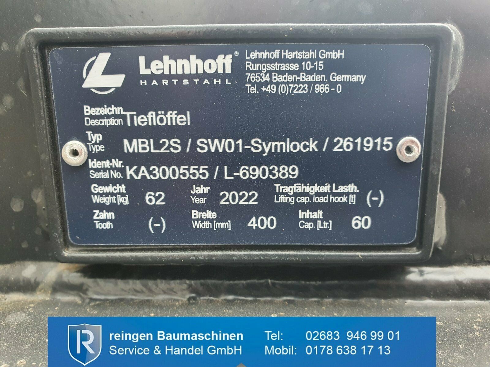 Tieflöffel Lehnhoff MBL2S, 2022, neu, 400 mm, SW01-Symlock