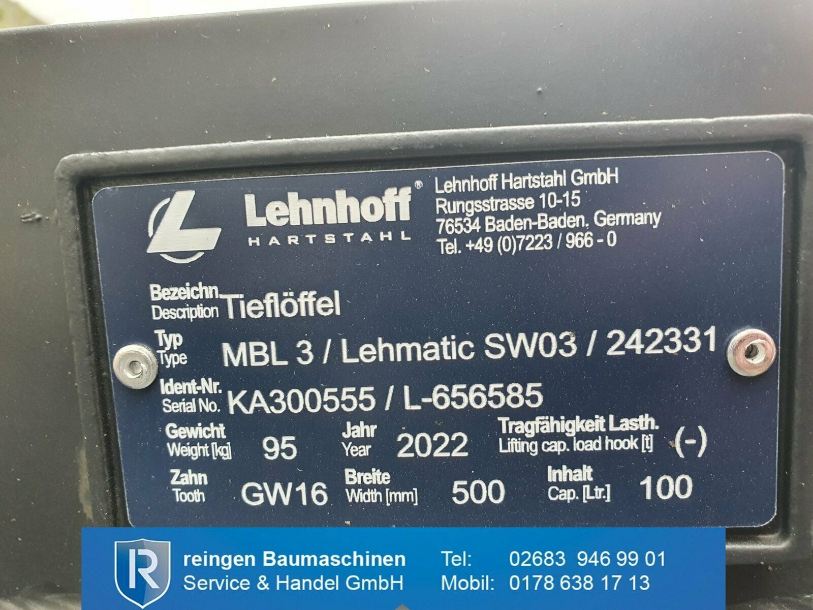 Tieflöffel Lehnhoff MBL3, 2022, neu, Lehmatic SW03, 500 mm