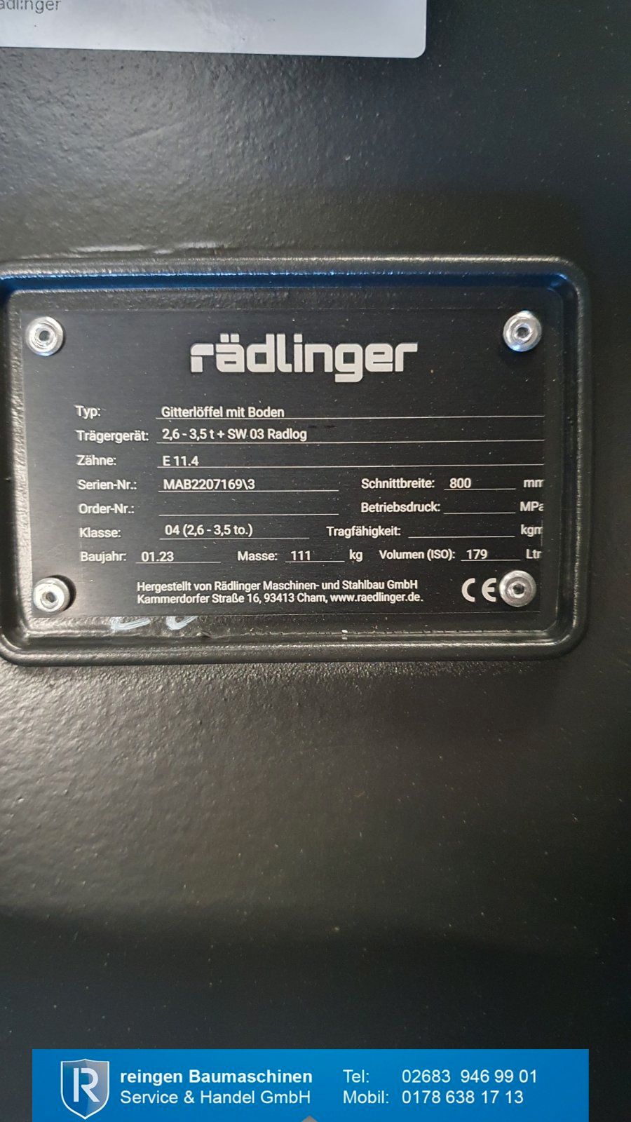 Gitterlöffel Rädlinger SW03, 2023, neu, 800 mm Schnittbreite