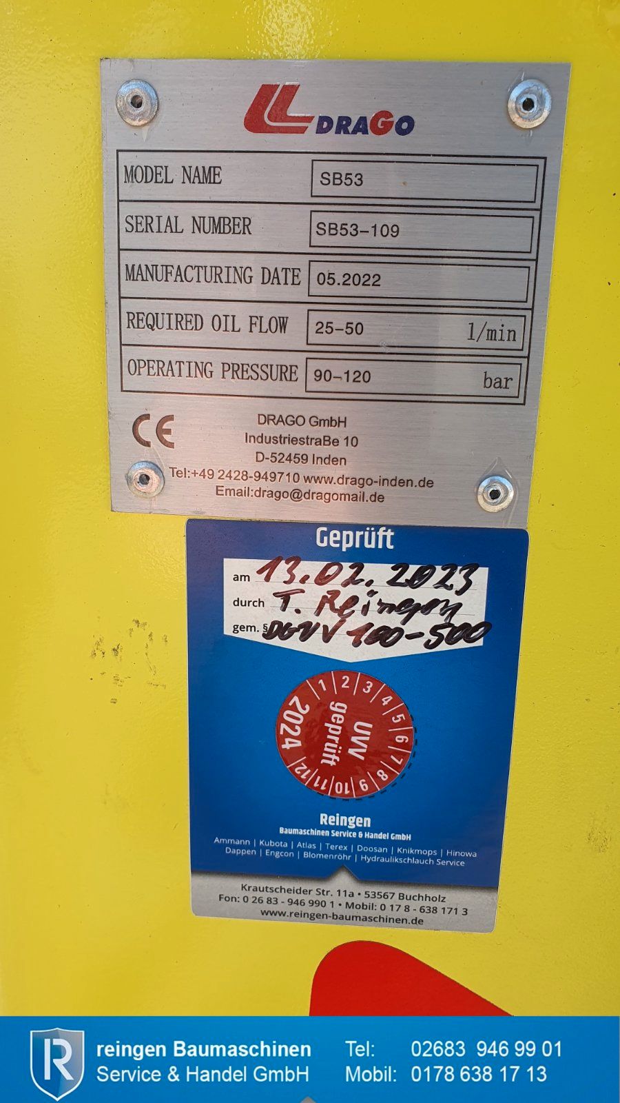 Hydraulikhammer DRAGO SB-53, 152 kg, mit Schalldämmkasten