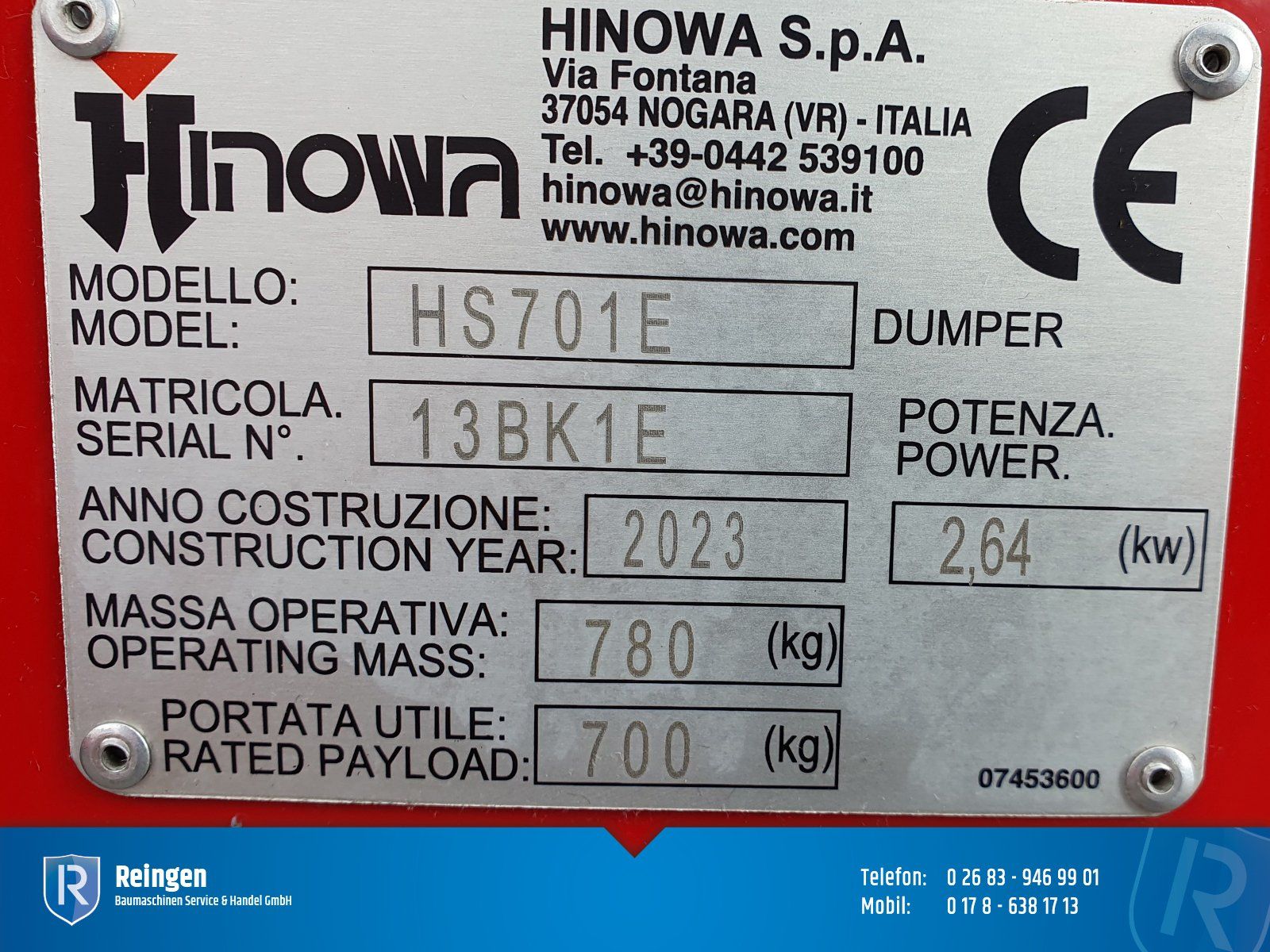 Raupendumper Hinowa HS701E Elektro, 700 kg Nutzlast, 48 V